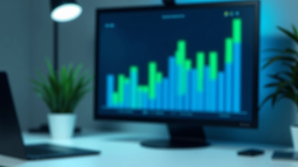 Monitor con gráfico interactivo D3.js mostrando barras animadas en azul y verde, cursor sobre punto de dato