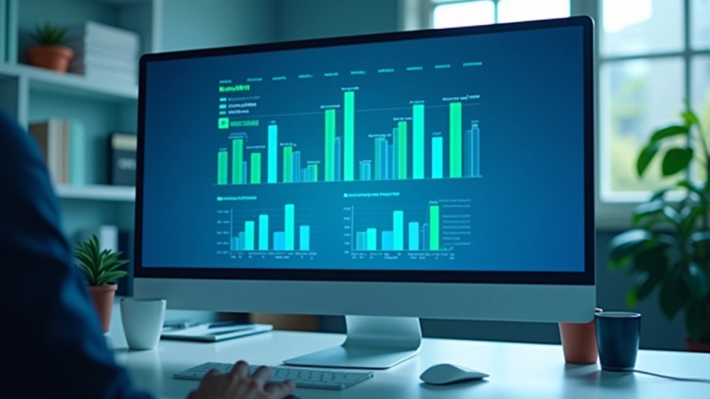Pantalla de computadora mostrando gráficos animados coloridos con datos en movimiento y visualización dinámica
