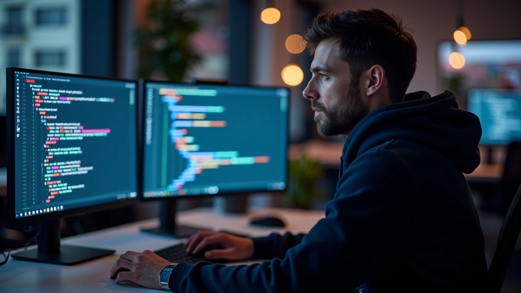 Pantalla de código JavaScript con visualización de datos en tiempo real, líneas de gráficos en colores vibrantes